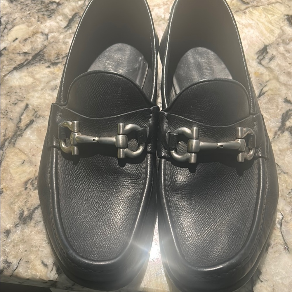 Salvatore Ferragamo Black Leather Slip-On Loafers
